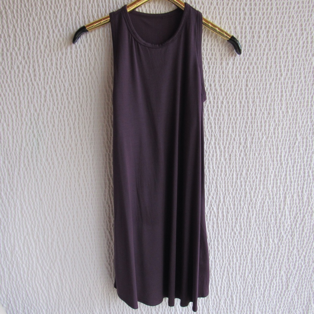 SHEBIRD Tank Dress Purple Built In Bra Pocket Stretch Size 2  Small Sheer Inset